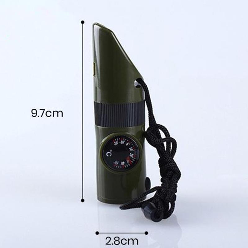 Multifunctional Whistle Led Flashlight Compass Magnifier Thermometer Portable 7-In-1
