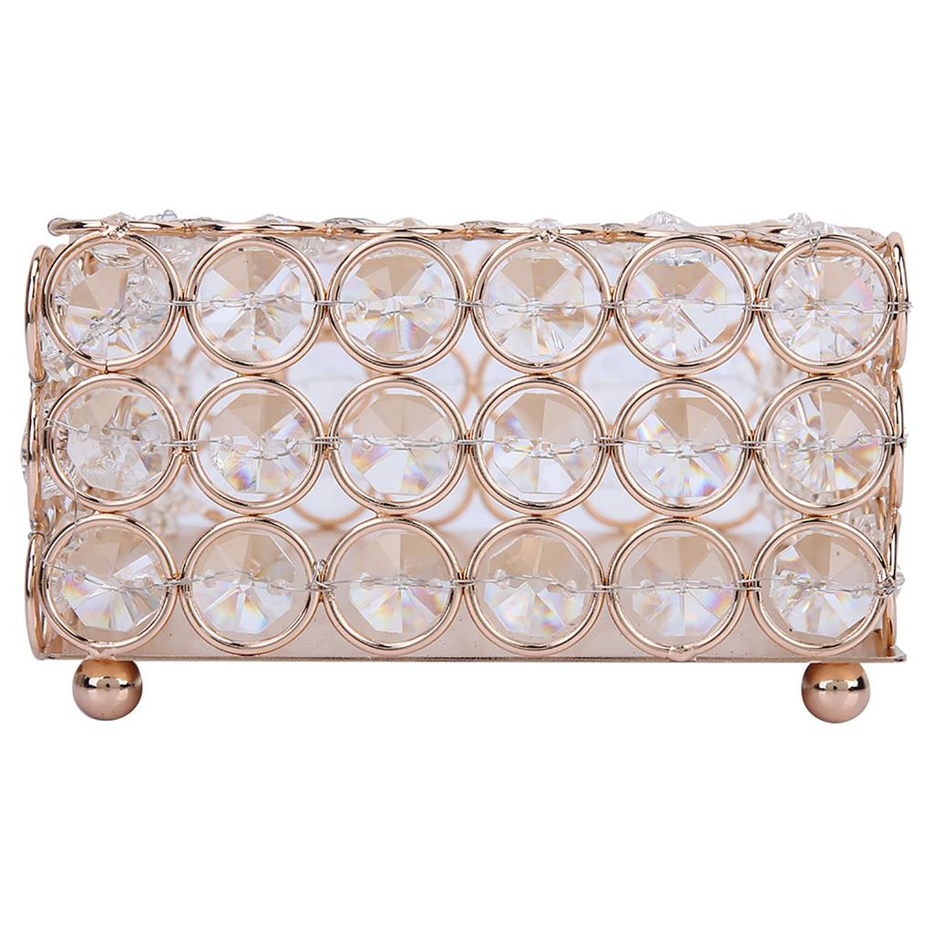Rectangular Artificial Crystal Tissue Box Cover Tissue Paper Storage Holder Home Decor (Gold)