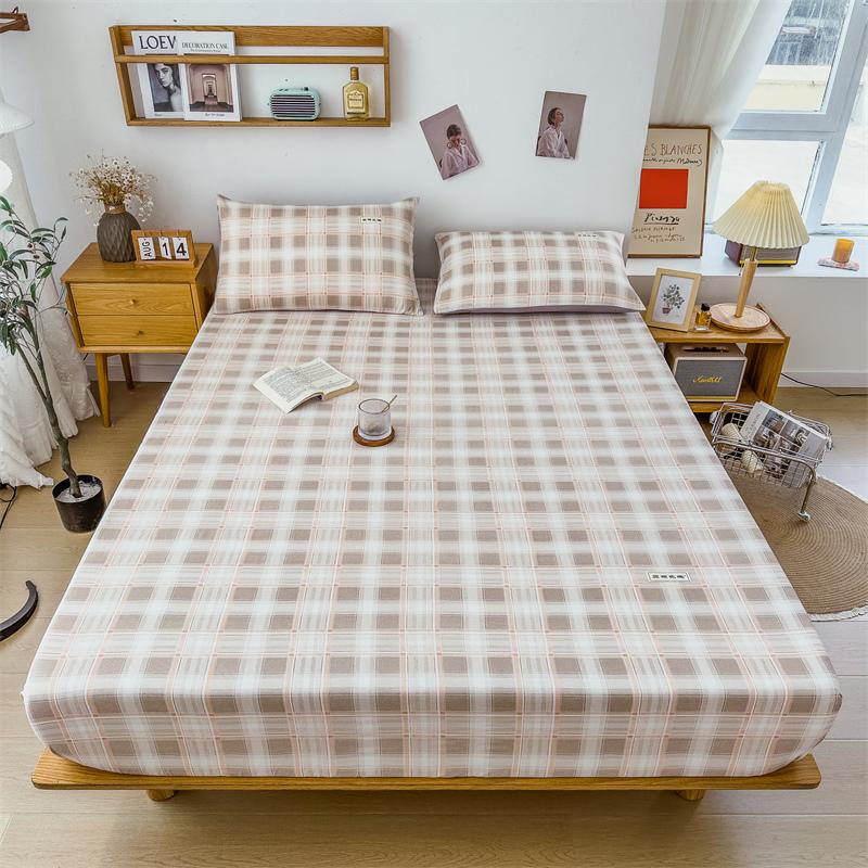 3Pcs Simple Lines Fitted Sheet Set Pure Cotton Bedding Set Soft Home Mattress Protector Cover with Pillowcases Bedroom Decor