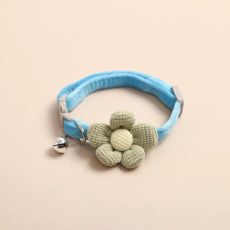 Adjustable Cat Collar with Cute Plush Flower and Bell Soft Kitten Necklace for Small Dogs Pet Accessories