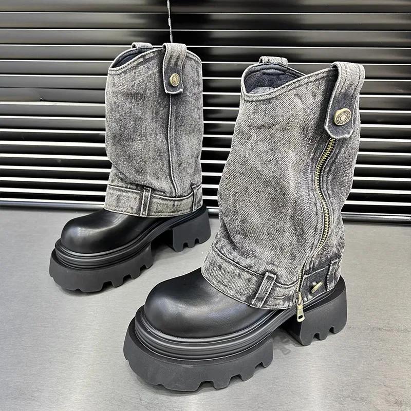 Fashion Women Chelsea Ankle Boots Platform Flats Leather Designer Shoes Autumn New 2024 Trend Brand Outdoor Hiking Cozy Motorcycle Boots