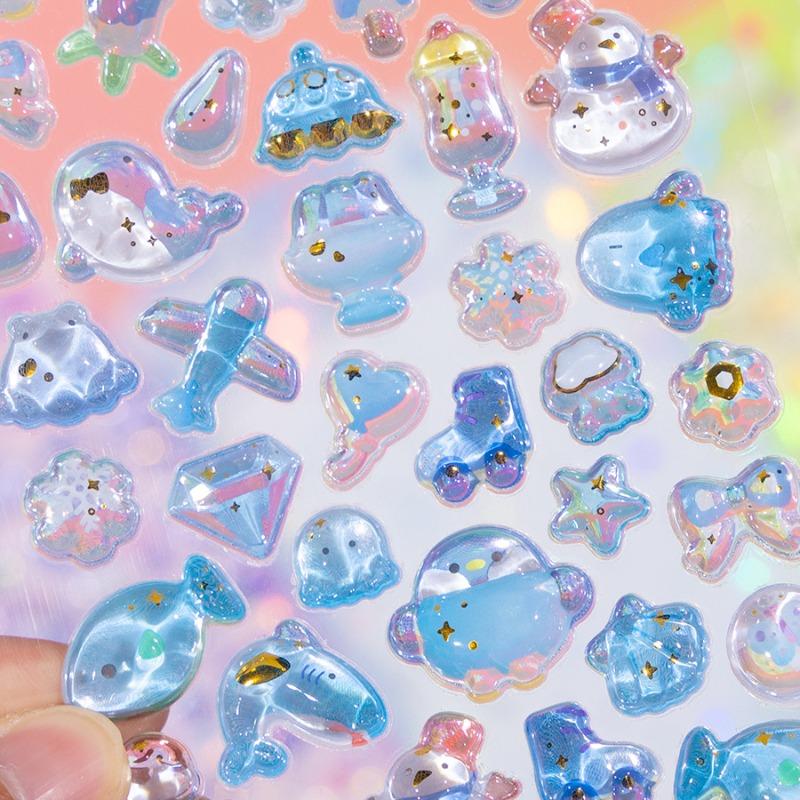 YTES Animation Design Fresh Design Children's Reward Dreamy Rabbit Crystal Embossed Decals – 3D Crystal Journal Ornamental Decals