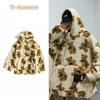 V-hanver Little Bear Pattern Furry Hoodie Winter Warm Plush  Sweet Pullovers Woman Vintage Korean Style Loose Sweatshirt