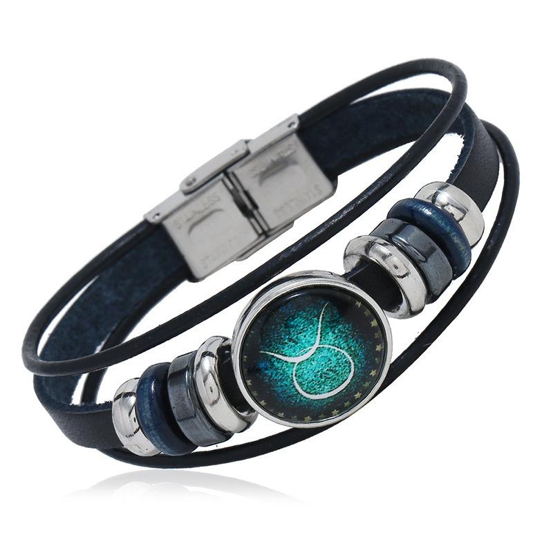 Multi Layer Constellation Leather Bracelet 12 Zodiac Sign Adjustable Fashion Jewelry for Unisex Gift Occasion