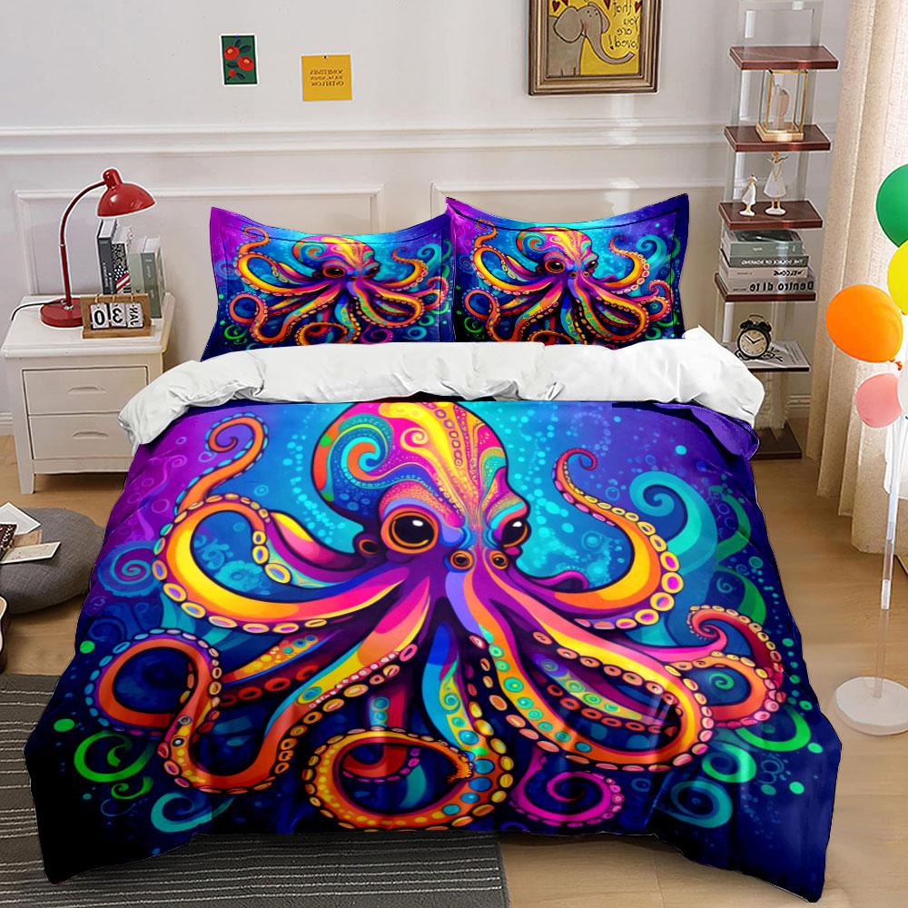Colorful octopus with swirls. Bedding sets Duvet cover sets Duvet covers Pillowcases(1*Duvet Cover 2*Pillowcases without duvet insert)