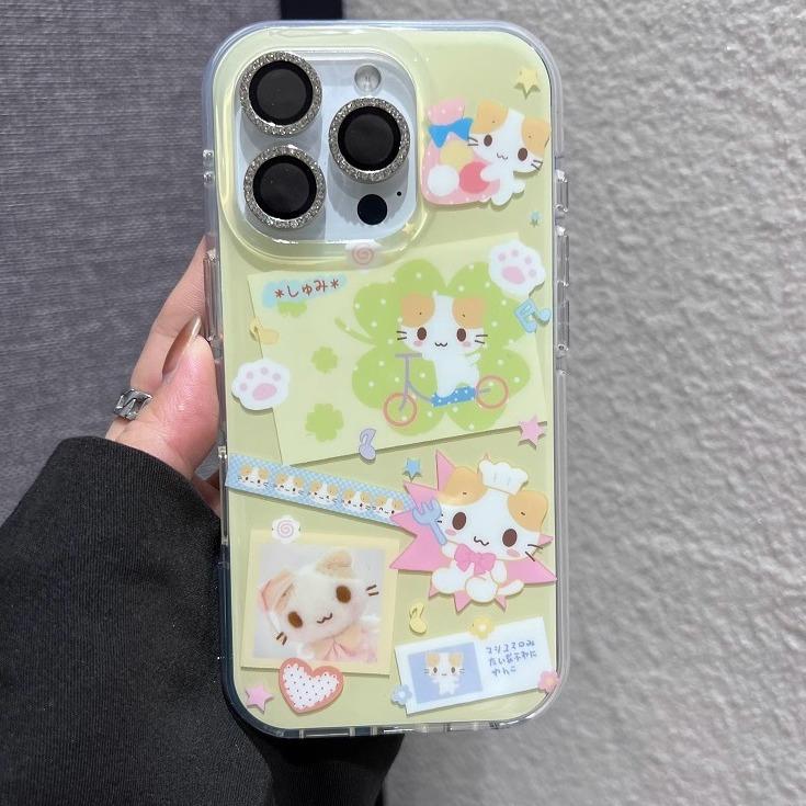 Однослойный чехол Клевер Кот для IPhone 16pomax для Apple 15pr Телефонный чехол 14 Новый 13 Мультяшный 12