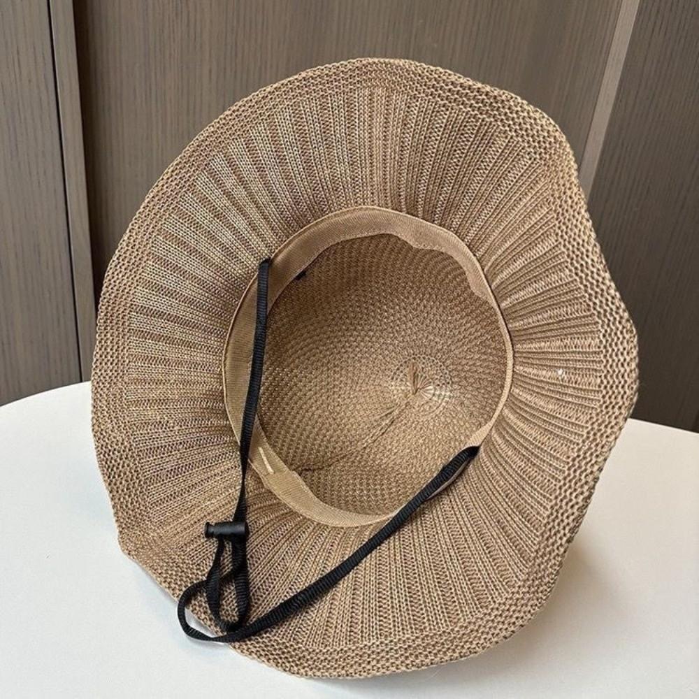 Elegant Sweet Straw Sun Hat Big Brim French Style Knitted Bucket Hat Visor Cap Temperament Seaside Beach Cap Lady