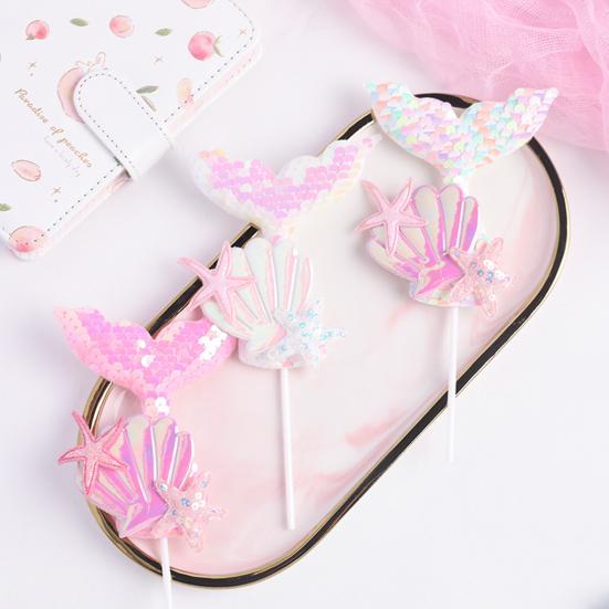 Топпер для торта Красочная пайеточная ракушка Красивое украшение для выпечки ручной работы DIY Хвост русалки Топпер для кекса Вечеринка по случаю дня рождения Десертная вставка для свадьбы