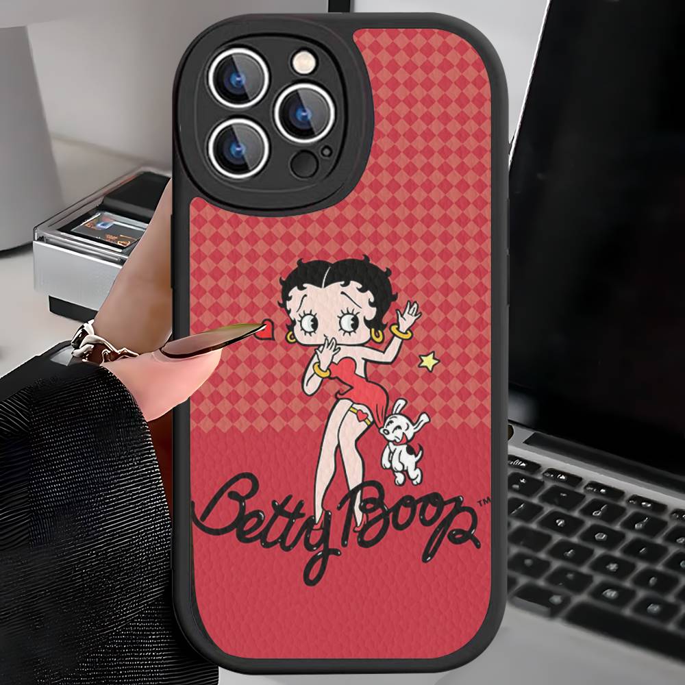 B-Betty-Cute-B-Boop Anime Leather Phone Case For iPhone 16 15 14 13 12 11 Pro Max Plus Shockproof Cover
