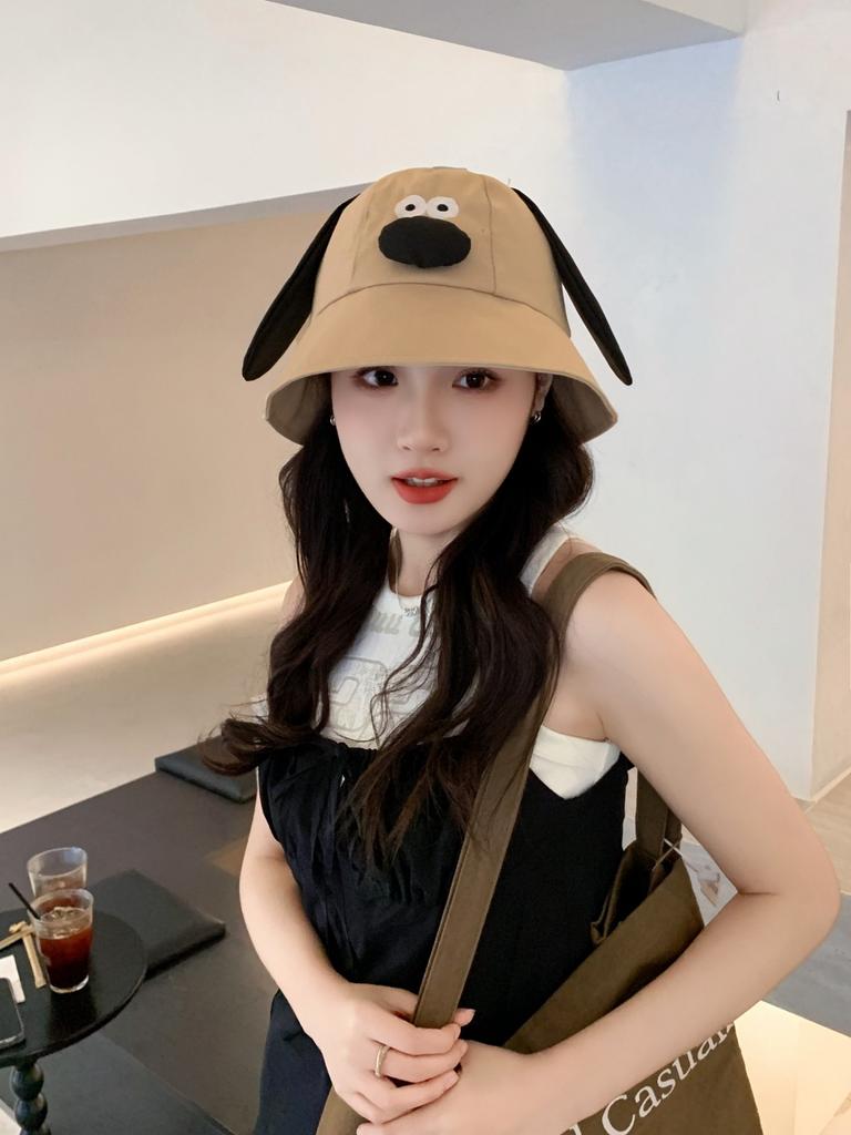 Spring Summer Bucket Hat For Women Men Cute Dog Ear Bear Nose Cartoon Fisherman Hat Outdoor Sun Hat Mountain Travel Beach Cap