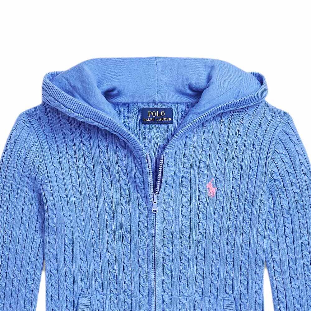 Детский свитер Polo Ralph Lauren однотонный с капюшоном, длинным рукавом и застежкой-молнией, цвет порт-синий 313916533-009