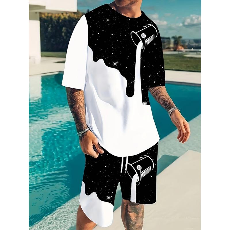 Летняя повседневная мужская футболка для спорта на открытом воздухе, пляжные брюки, уличные модные шорты с коротким рукавом и шнурком, мужской костюм