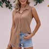 Летняя рубашка без рукавов, повседневная рубашка с эластичным воротником-стойкой, однобортный свободный кардиган, топ для женщин, блузки и рубашки