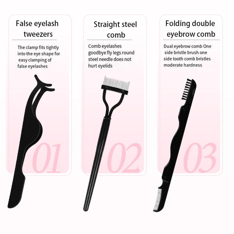 Щипцы для завивки ресниц, прямая стальная расческа, складная щеточка для бровей с двойной головкой, многофункциональный косметический инструмент, 4 набора накладных ресниц