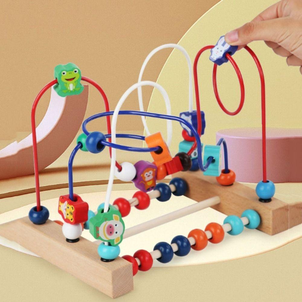 Colorful Animals Wooden Toys Wooden Beads Intelligence Building Blocks Bead Maze  Early Learning