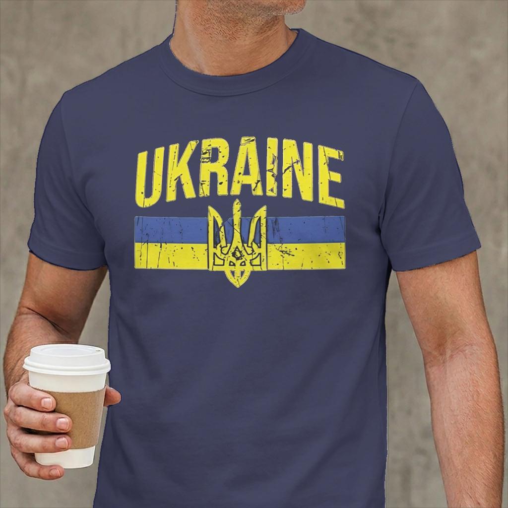 Унисекс Футболка с Символом Украины Украинский Трезубец Новинка Футболка с Коротким Рукавом Круглый Вырез Хлопковые Футболки Идея для Подарка Одежда