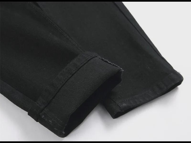 2024 г. Узкие черные вышитые джинсы-скинни для мужчин в стиле панк-стиля