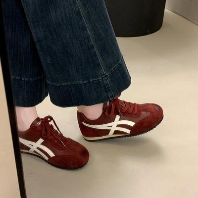 Версия из коровьей кожи! Красные немецкие тренировочные кроссовки женские 2025 новая осень популярные универсальные кроссовки Форреста Гампа спортивные и повседневные кеды