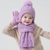 3Pcs/Set Kids Hat Scarf Glove Set Plush Ball Decor Twist Texture Knitting Hat Long Scarf Winter Gloves Set Winter Accessories