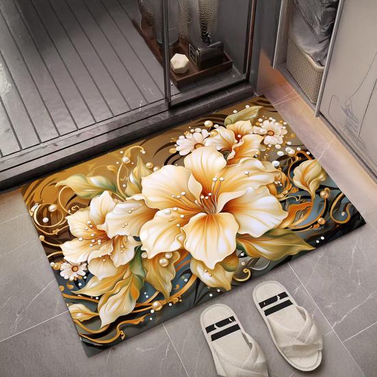 Коврик для пола 3D цветочный узор Нескользящая резиновая основа Впитывающий Быстросохнущий Ковер Ванная Кухня Прачечная