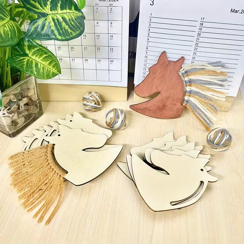 20pcs Wooden Horse Head Decorations, Painting Supplies, DIY Crafts, Home, Outdoor, Garden, Porch, Window Sill Decorations