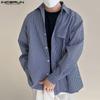 INCERUN Spring Summer Men Lapel Long Sleeve Striped Print Shirts Oversized Tops