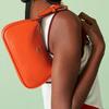 GUCCI Aphrodite Gold-Finish Double G Logo Zipper Closure Leather Underarm Bag Tote Shoulder Bag Women's Orange