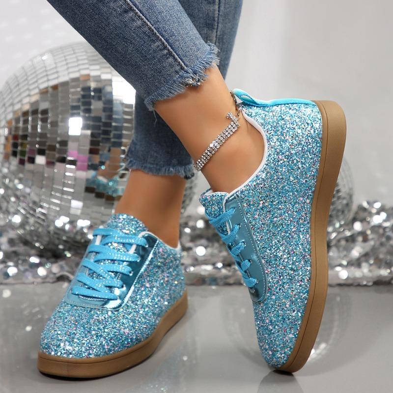 2025 Women's Sneakers Luxury Sequined Casual Shoes Outdoor Vulcanized Shoes for Women Lace Up Flats Zapatillas De Mujer