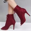 Fashion Boots Women Spring Ankle Boots High Heels Peep Toe Cross-Tied Boots Fashion Lace-up Ladies Boots Eft678