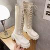 Fashion Women's Platform Knee High Boots Autumn Winter 2024 New Female Fashion Off-white Lace-up Sock Long Tube  Boots Botas Mujer