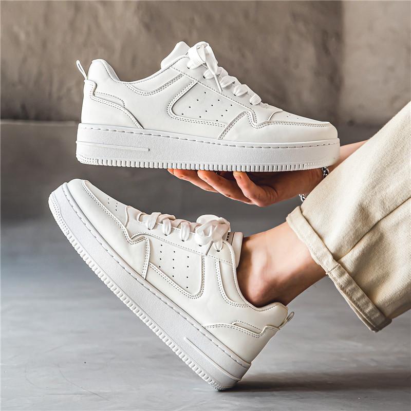 Men Outdoor Leather Shoes Flat Classic Casual Sports Shoes Lace Up Skateboard Board Shoe Walking Travel Leisure Running Sneakers