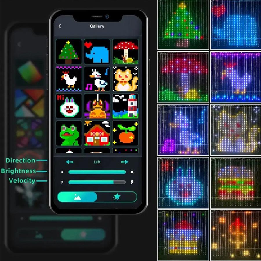Умные шторные огни с приложением 3X3M 400 светодиодных шторных огней с пультом дистанционного управления, отображение изображений, сделай сам шторный свет для декора на Хэллоуин и Рождество