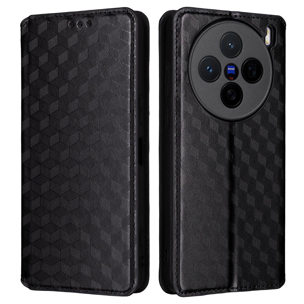 Кожаный чехол-кошелек для vivo X200s 5G с ромбовидным тиснением