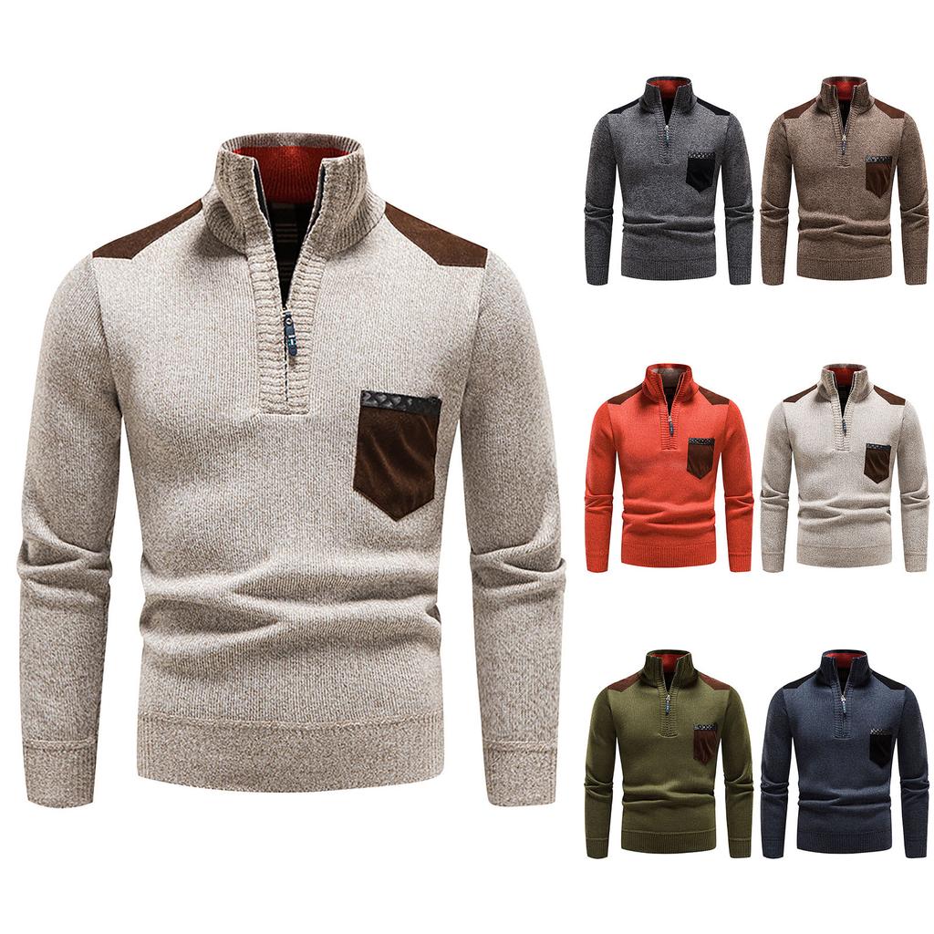 Мужская осенне-зимняя водолазка с длинным рукавом, пуловер, рубашка, блузка, топы на молнии, свитер
