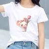 Kids Cotton T Shirt Charming Mouse With Pink Tulip Flower Print Crew Neck Short Sleeve Tee Casual Boys Girls Summer Tops
