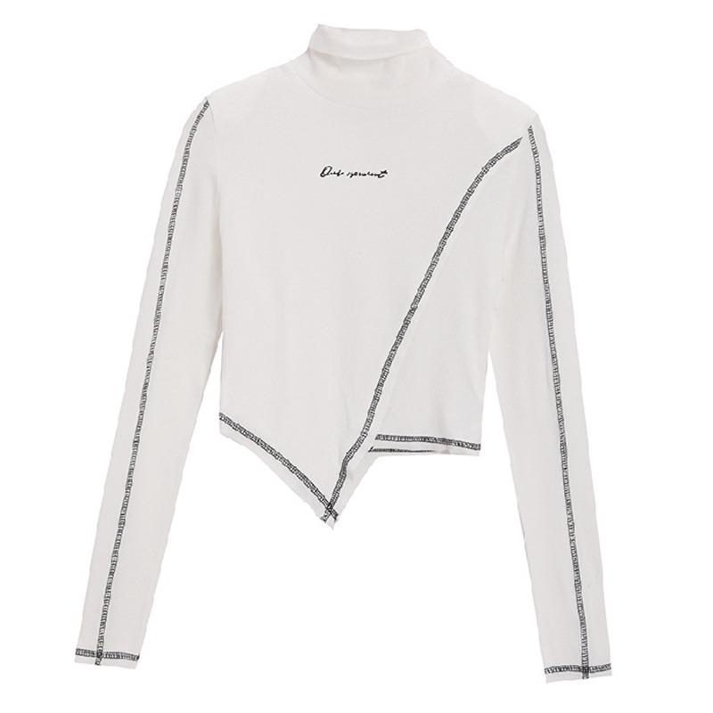 Женская футболка нестандартного кроя с длинным рукавом, базовое пальто с высоким воротником