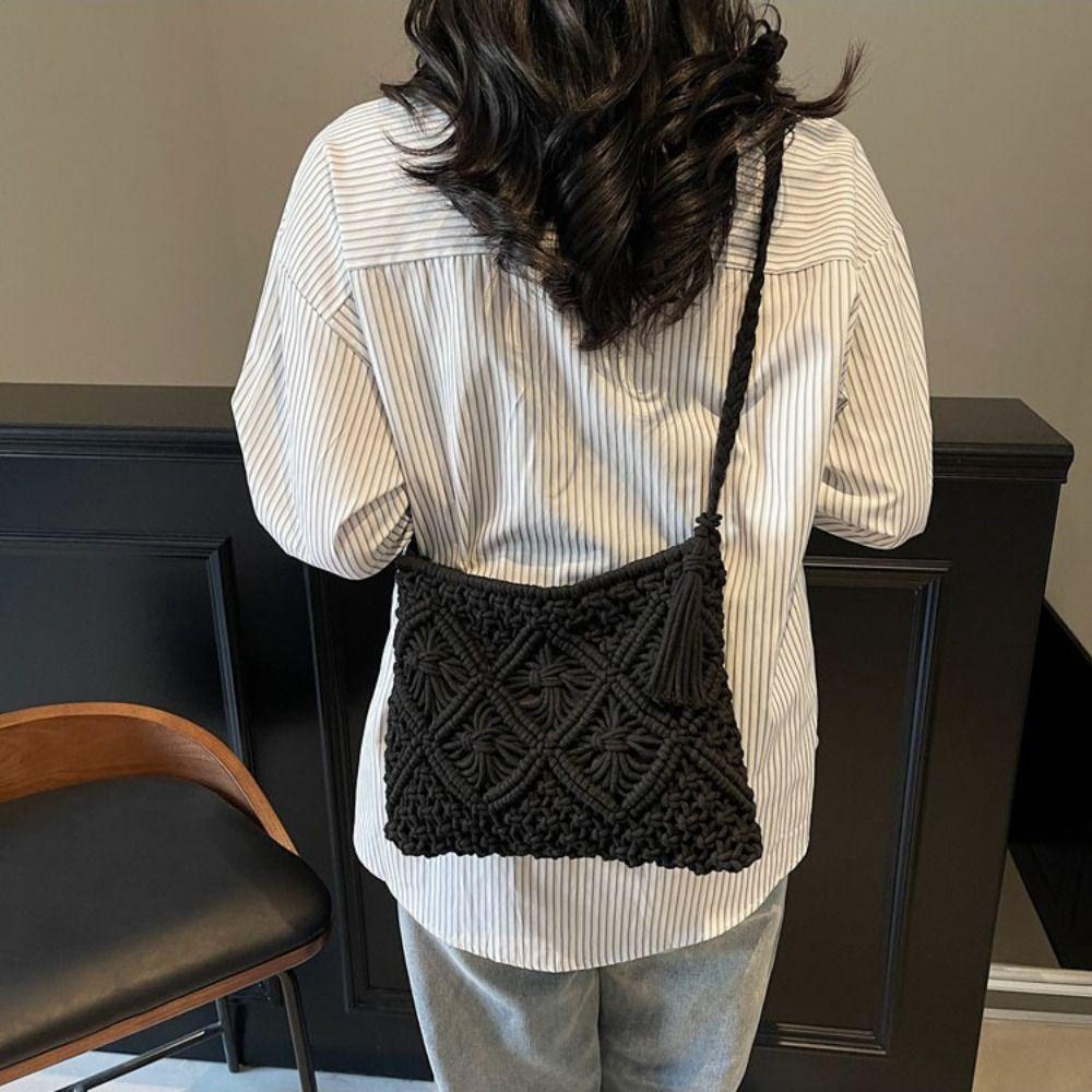 Tassel Weave Shoulder Bag Women Ethnic Style Ladies Underarm Bag Crochet Crossbody Bag  Travel