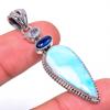 Natural Republic Larimar, Kyanite 925 Solid Sterling Silver Pendant 2.13" K4w62