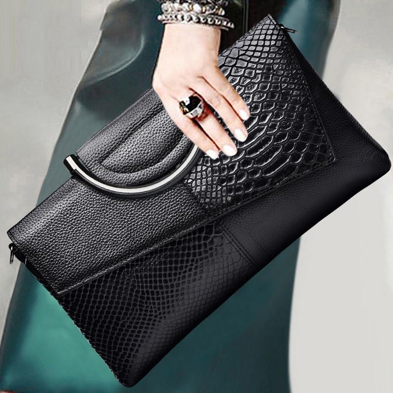 Leather Clutch Bag Women'S Large-Capacity Banquet Handbag Crocodile Pattern Women'S Fashion Temperament Messenger Bag Women