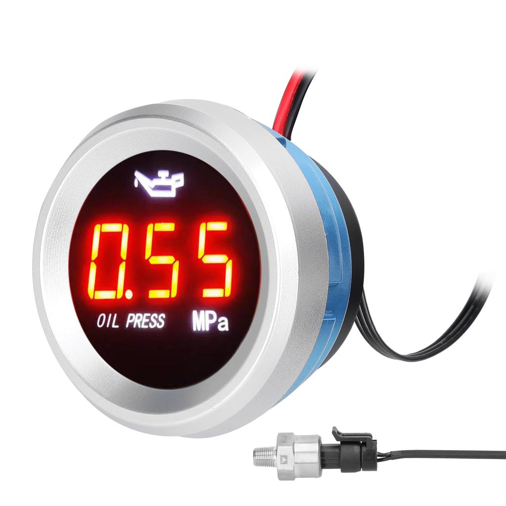 52mm Oil Pressure Gauge Car Digital Meter LED Display 9-35V with 1Celsius8NPT Sensor Alarm Function