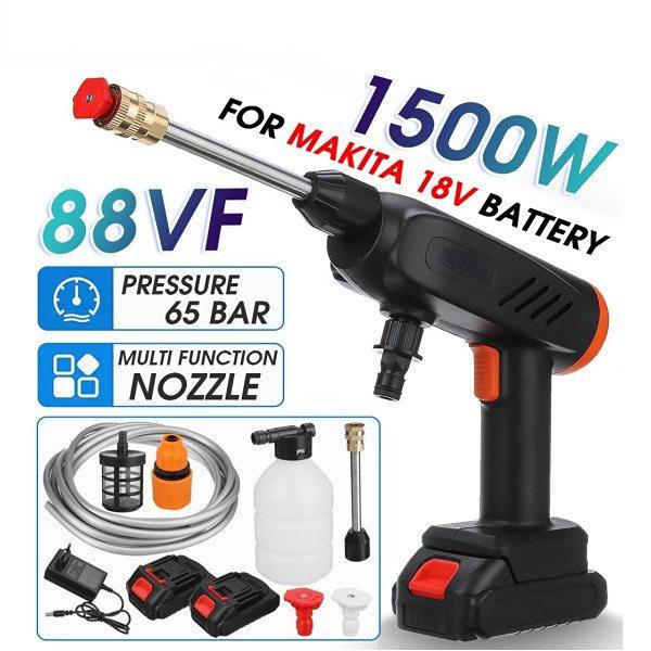 1500W 88VF 65Bar Портативная мойка высокого давления Беспроводная мойка автомобиля Пистолет-распылитель Литий-ионный аккумулятор Очиститель воды