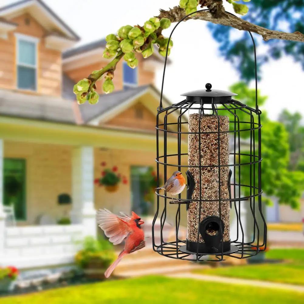 Outdoors Bird Feeder Rust-proof Hanging Bird Feeder Cage for Garden Backyard Squirrel-proof Steel Wild Bird for Small