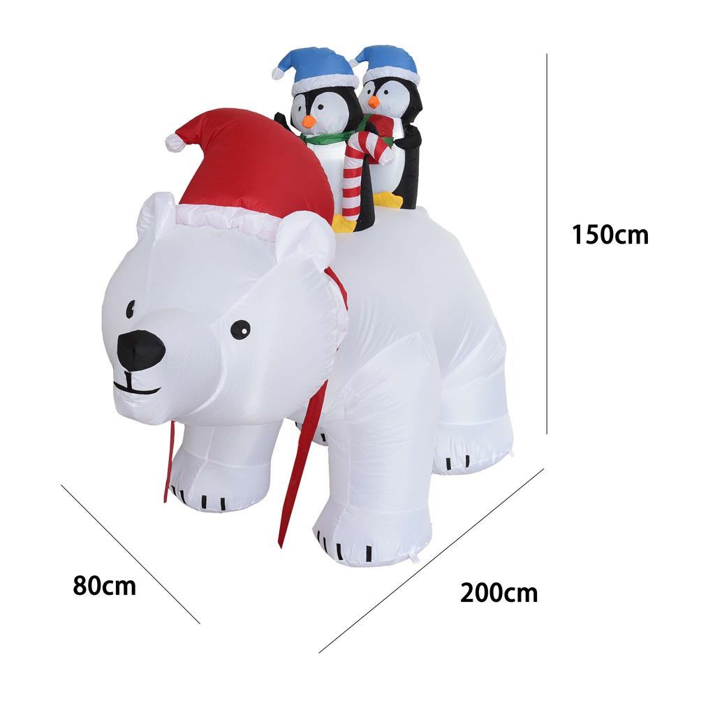 6.56FT Гигантские Рождественские Надувные Игрушки Медведь Пингвины Пингвины Украшение для Вечеринки во Дворе Домашнее Украшение Праздничные Принадлежности Светодиодные Огни