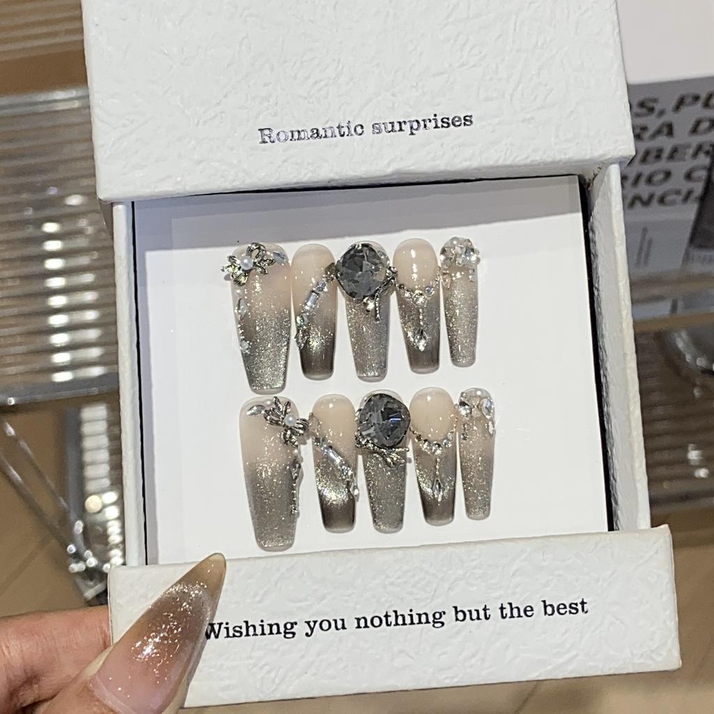 Light Luxury High-end Square Diamond Burst Side Light French Cat Eye Peach Black Clever Wearable Armor Patch