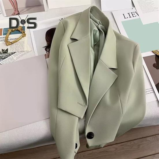 Women Suit Coat Formal Business Style Turn-down Collar Button Decor Slim Fit Short Solid Color Long Sleeves Cardigan Single Button Closure OL Commute