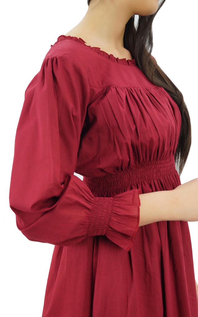 Bimba Women's Cotton Smocked Waist Long Casual Maxi Dress