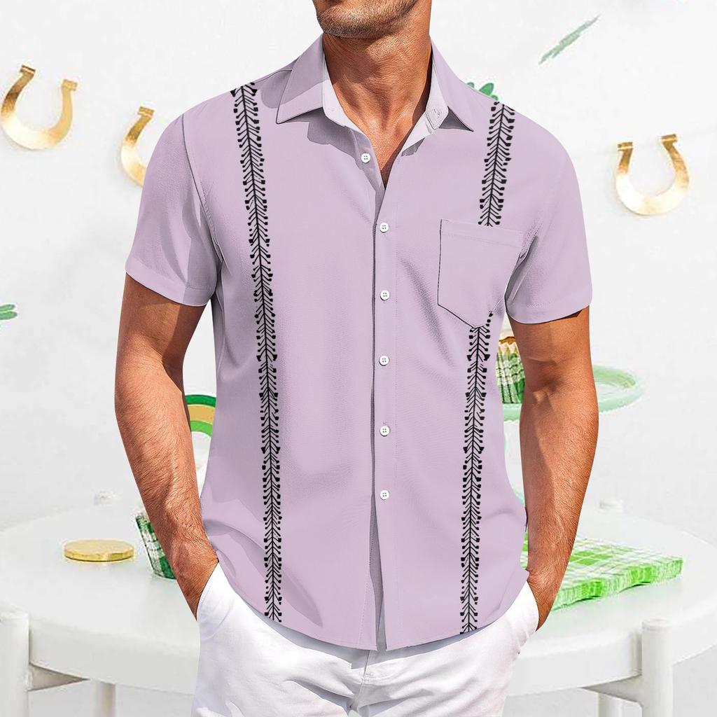 Мужская повседневная рубашка с короткими рукавами, облегающая, стильная, с гавайским принтом