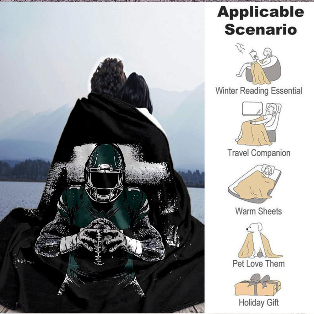 1pc Green Rugby Player Blanket, Lightweight Flannel Throw Blanket for Sofa, Bed, Travel, Camping, Living Room, Office, Couch, Chair, and Bed