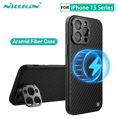 NILLKIN Чехол из магнитного арамидного волокна для iPhone 15 Pro Max с подставкой, защита от падения, «все включено» для iPhone 14 13