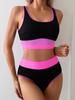 Vintage Black Pink Patchwork Bikini Set 2025 Women Sports Push Up High Waist Swimsuit Summer Bathing Suit Pool 2 Piece Swimwear